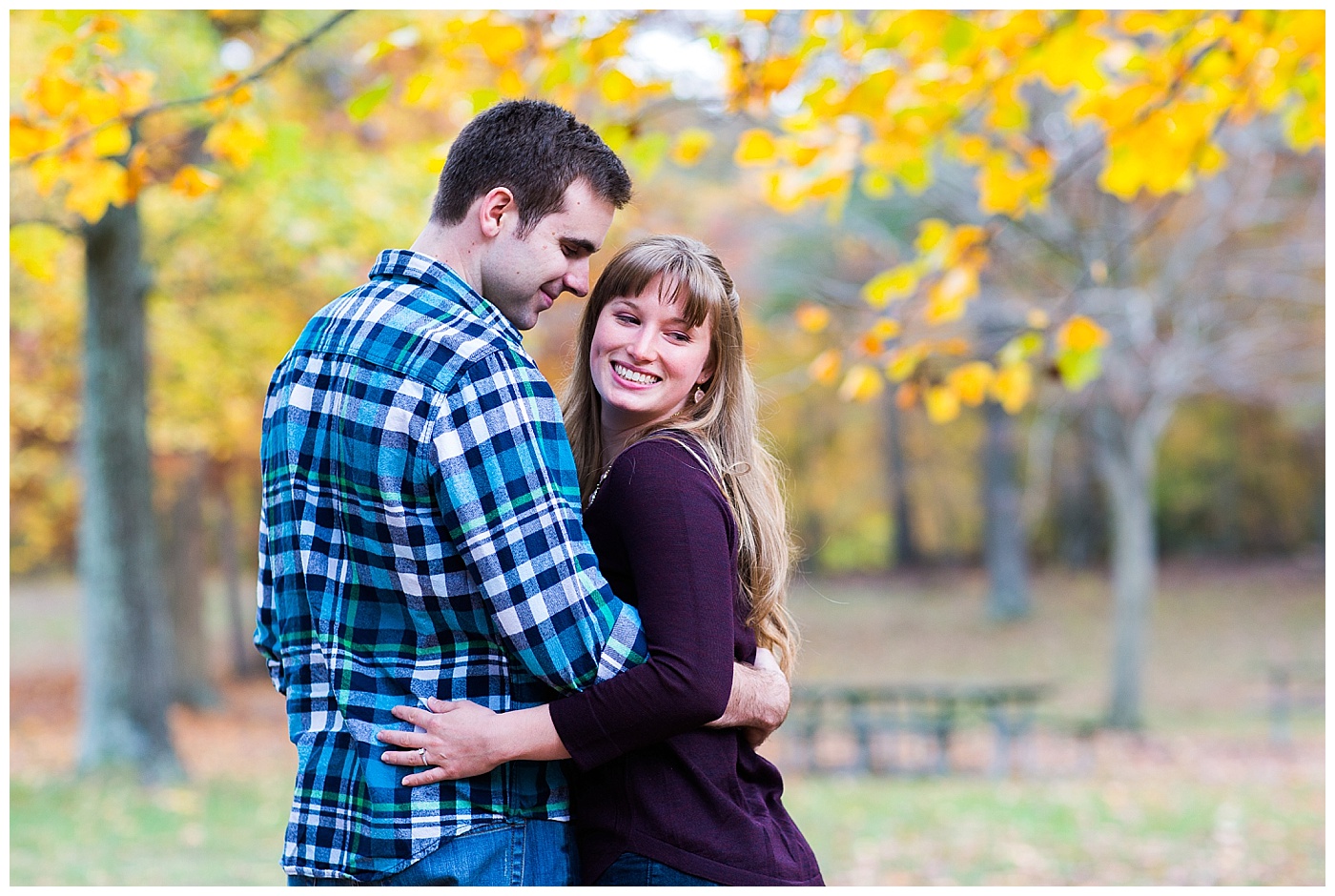 A colorful fall engagement session at quiet waters park in Annapolis, Maryland.