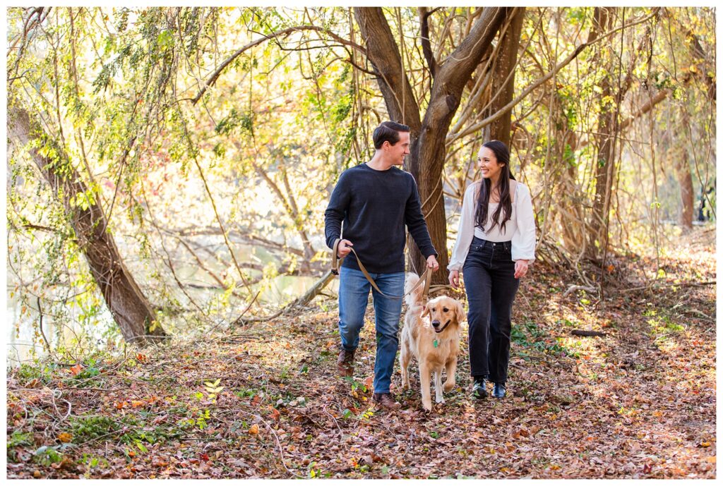 Carrie, Nick and Cooper | Oak Grove Lake Park Engagements in Chesapeake Virginia