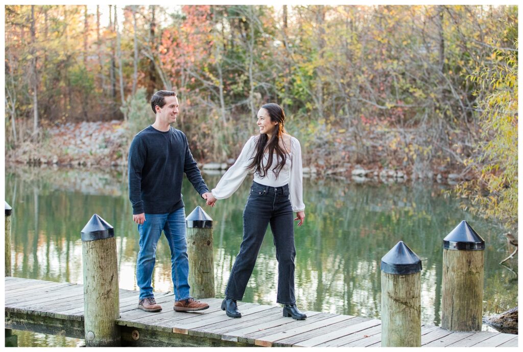 Carrie, Nick and Cooper | Oak Grove Lake Park Engagements in Chesapeake Virginia